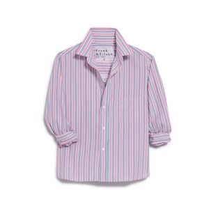 $268 Frank & Eileen Womens Silvio Striped Button Up Shirt Pink Blue White Size L